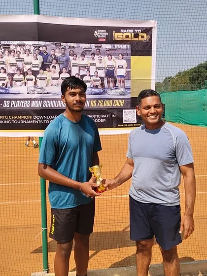 An electrifying weekend of tennis at our academy tournament. Here, men's winner Sutirth celebrates his victory in the Race to Gold TPL. We foster a competitive environment to sharpen our players' skills.