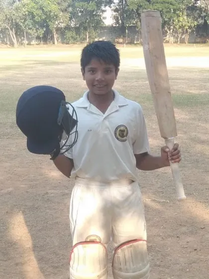 Arnav after scoring an unbeaten 106 for his school in the U14 BTR tournament. Playing for one's school is a matter of great pride.