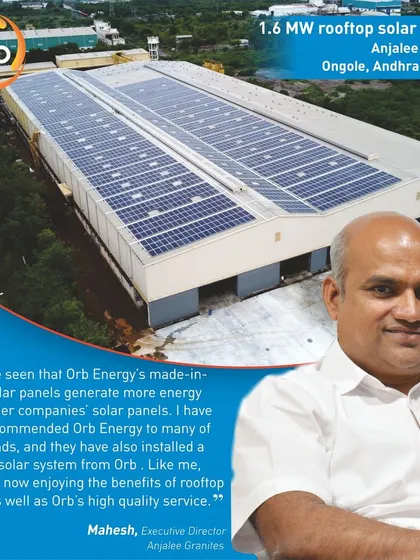 Anjalee Granites, a pioneer exporter, is saving Rs. 1.4 crores annually with their 1.6-megawatt rooftop solar system. The director was so impressed with the energy generation of our panels that he recommended us to many friends.
