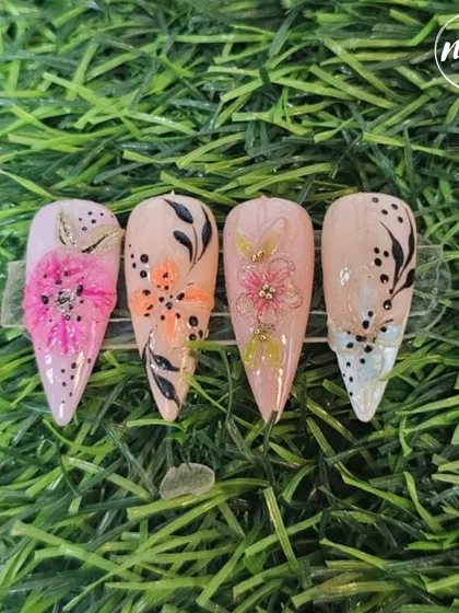 A beautiful example of hand-painting skills from a student. The delicate floral designs on a neutral base are simply lovely.
