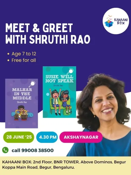 This poster announces our meet and greet with bestselling author Shruthi Rao. We even added a musical surprise to make the event extra special for our little readers.