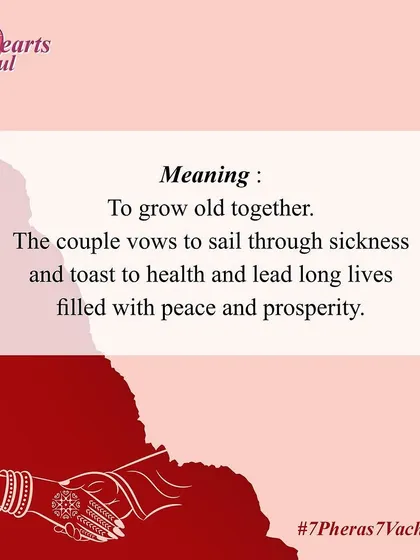 This graphic explains the sixth vow's meaning: a promise to grow old together, supporting each other in sickness and in health for a long and peaceful life.