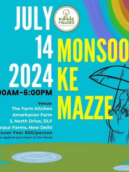 Come enjoy "Monsoon Ke Mazze" at our farm! A special event to celebrate the rainy season with delicious food and a cozy atmosphere.