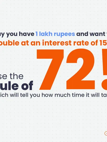 Let's say you have 1 lakh rupees and want to double it at an interest rate of 15%. You can use the Rule of 72 to find out how long it will take.