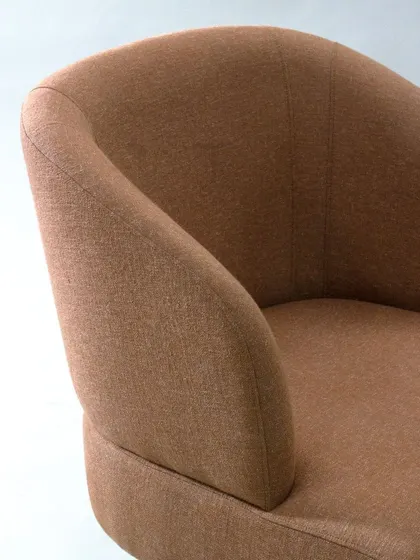 A close-up of the armrest, highlighting the gentle curve and the high-quality, textured fabric.