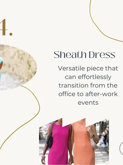 A sheath dress is my fourth essential for a professional woman. It's an incredibly versatile piece that can transition effortlessly from a day at the office to an after work networking event.