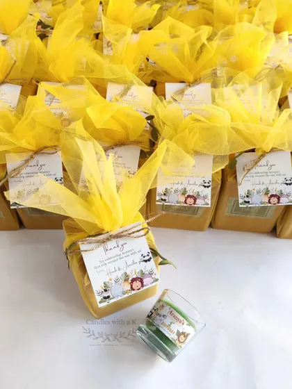 Another view of the beautifully packaged jungle-themed return gifts.