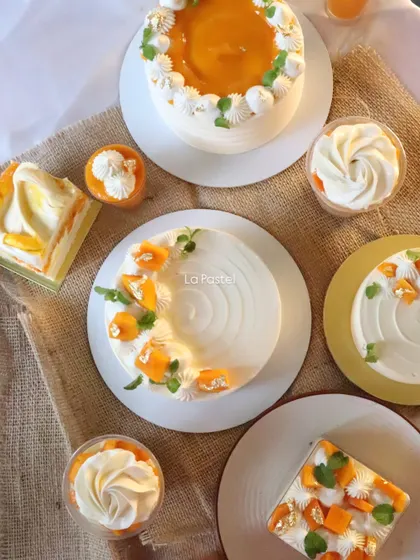 A beautiful spread of my seasonal mango desserts. I make fresh Alphonso mango cakes, pastries, and dessert cups when the king of fruits is in season.