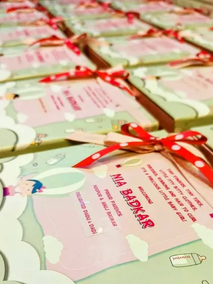 A full view of the customized announcement boxes for baby Nia. Announcing a new bundle of joy to the world is such a special feeling, and I love helping families do it in style.