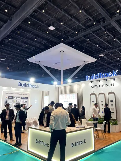 An overview of our bustling booth at the Smart Home Expo. The open and inviting design encouraged visitors to come in and experience the future of smart living.