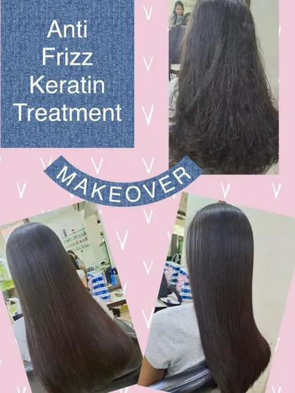 Here you can see the power of our anti-frizz Keratin treatment. We took hair that was dry and unmanageable and transformed it into this incredibly sleek, smooth, and glossy final look. This treatment is perfect for anyone struggling with persistent frizz.