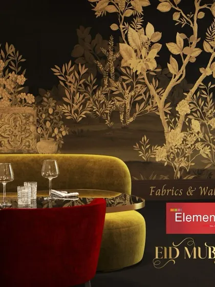Embrace the spirit of celebration with our exquisite wallpapers. This Phillip Jeffries design, featuring a golden chinoiserie scene, weaves elegance into this dining space, creating a perfect setting for festive gatherings.