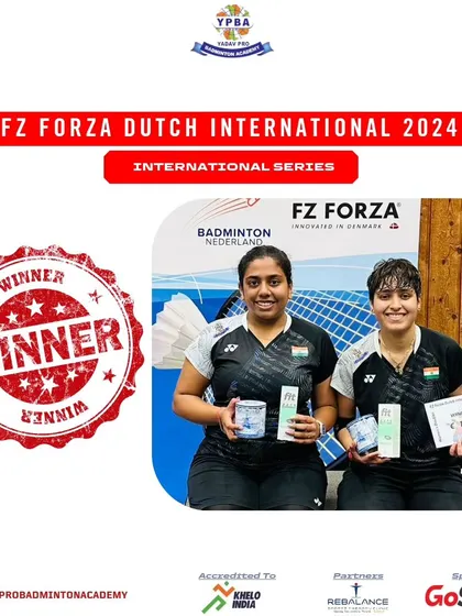 Champions of the FZ Forza Dutch International 2024. My trainees Ashwini and Shikha showcasing their winning form in the Women's Doubles category.