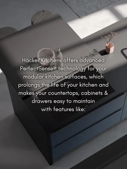 This graphic explains how our advanced PerfectSense® technology prolongs the life of your kitchen, making countertops, cabinets, and drawers easy to maintain.