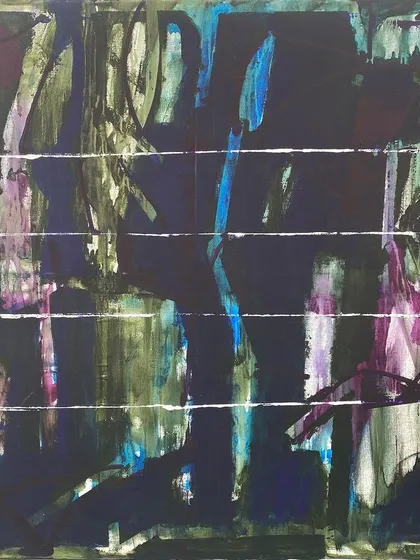 In this thought-provoking piece by Prabhakar Kolte, we explore a dynamic interplay of deep, earthy tones and luminous streaks of color. The layering of colors and textures encourages us to pause and reflect on the hidden stories within the canvas.