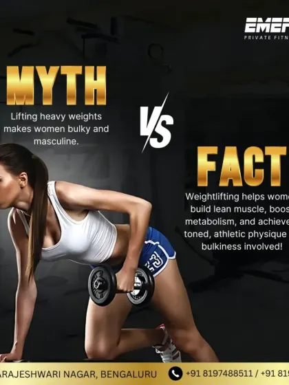 We debunk common fitness myths to help you train effectively. This graphic tackles the myth that lifting heavy weights makes women bulky, explaining that it actually helps build lean muscle, boost metabolism, and achieve a toned physique.
