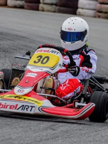 Abhay Mohan in kart number 30, charging hard during a race in the Indian championship. Our "never give up" mentality is evident in every on-track battle.