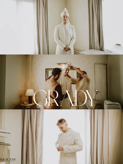 Another collage of the groom's getting-ready moments, including help from family members.