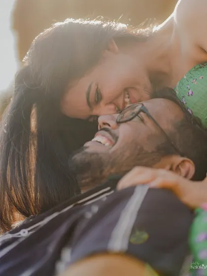 The authentic spark. This close-up captures a moment of pure, uninhibited laughter between a couple. For us, these are the most precious shots, the ones that truly reflect the soul of a relationship.