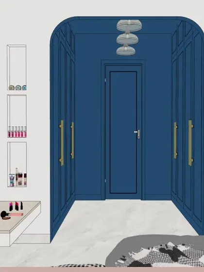 Another view of the master bedroom 3D model. This helps us finalize every detail, from the vanity placement to the lighting, before execution begins.