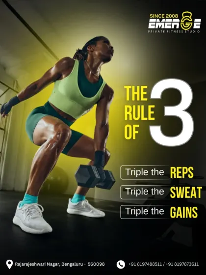We train by the Rule of 3: Triple the reps, triple the sweat, triple the gains. Our trainers will push you to repeat and transform.