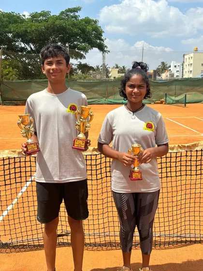 Our young champs Eshita and Svar after a fantastic week at the TS7 Under 14 in Bangalore, where both were singles finalists and doubles winners.
