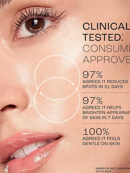 A data-focused beauty advertisement for Lakmé, emphasizing consumer approval. The image presents impressive clinical study statistics, such as "97% agreed it reduces spots in 21 days," to build trust and credibility.