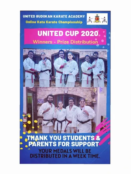 The prize distribution announcement for the United Cup 2020 Online Kata Championship. This event recognized the hard work of all participants and celebrated our medal winners.