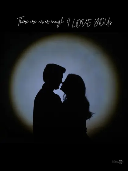 A classic silhouette against a single spotlight, creating a timeless and romantic image. The quote "There are never enough I LOVE YOUs" adds a heartfelt touch.