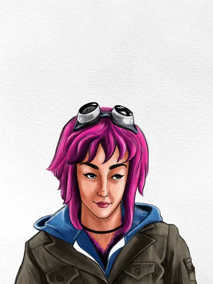 A clean version of the Ramona Flowers portrait. Removing the background puts all the focus on her character design, from the pink hair to the iconic goggles.