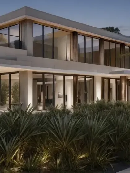 A sanctuary of complete comfort. This view of a private residential bungalow shows how we use large glass panels and open designs to connect the interior living spaces with the lush exterior landscape.