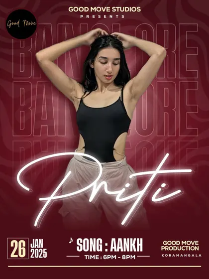 Poster for our "Aankh" workshop. We host special sessions focusing on specific songs, allowing for a deep dive into the choreography and expression.