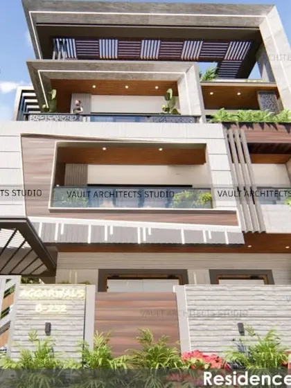 Another angle of the upcoming 10,000 sq. ft. residence in Noida. This visualization highlights the boundary wall and gate design, ensuring a cohesive and impressive look from the street.