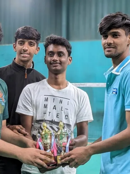 A proud moment for the runners-up as they receive their trophies and prizes at the 'Double Trouble' tournament.