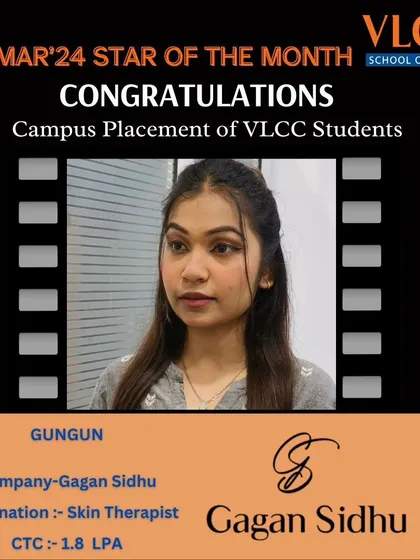 We celebrate Gungun's placement as a Skin Therapist at Gagan Sidhu. Each success story reinforces our commitment to quality education and career support.