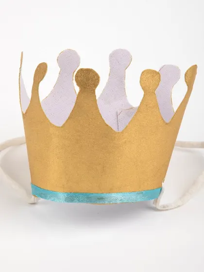 A product shot of the gold and blue birthday crown.