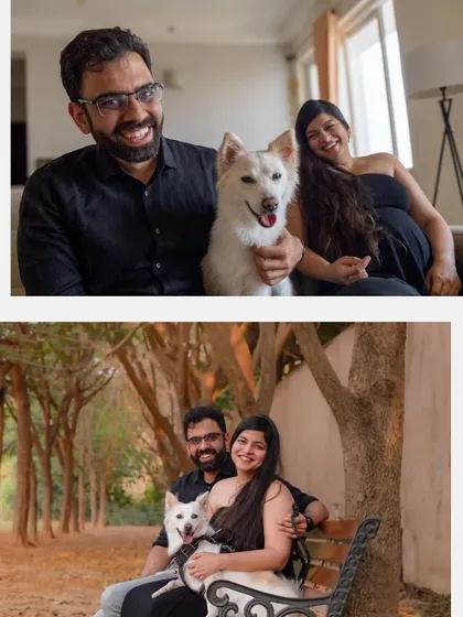 A beautiful maternity shoot where the family dog, Snowy, is the star. This is a wonderful way to include your first "baby" as you prepare for a new arrival.