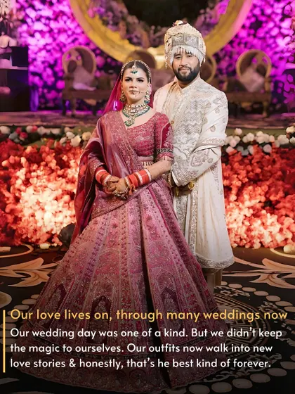 Our Love Lives On, Through Many Weddings. "Our wedding day was one of a kind, but we didn't keep the magic to ourselves. Our outfits now walk into new love stories, and that's the best kind of forever."