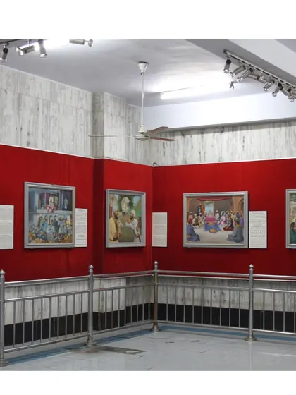 Another gallery view within the Bhai Mati Das Museum, showing a series of paintings depicting the lives of the Sikh Gurus. My research investigates the origins of these paintings, many of which were commissioned for bank calendars before being acquired by the museum.