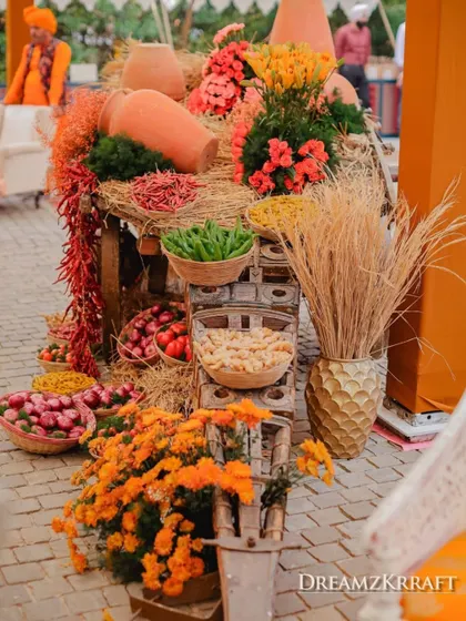 A rustic cart laden with spices, dried grasses, and fresh produce, adding an authentic touch to the Soukh Bazaar theme.