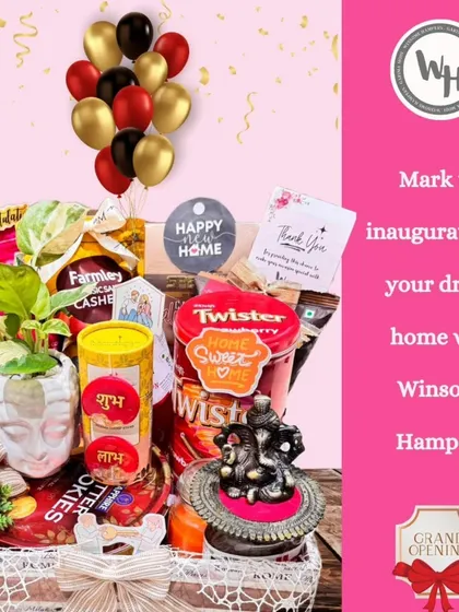 Mark the inauguration of your dream home with a Winsome Hamper. This housewarming gift is filled with auspicious items like a Ganesha idol and traditional sweets.