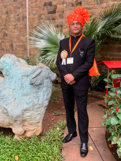 A portrait of me after the State Teacher Award ceremony, wearing the traditional 'pheta' (turban) which is a symbol of honour.