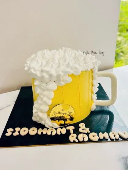 Cheers to another year. A fun beer mug shaped cake for a birthday celebration.