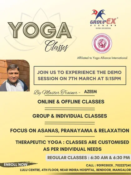 We regularly host free events and workshops for the community. This flyer details a week of activities including a demo yoga session, a self-defense workshop, and kids' activities.