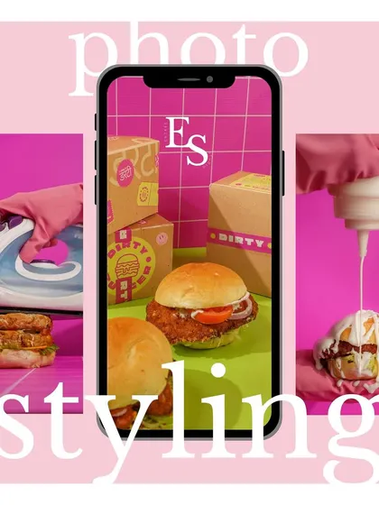 A look at our quirky photo styling for a burger brand. We use unexpected props and bold colors to create a unique and unforgettable visual identity that stands out from the competition.