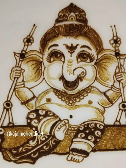 A clear, centered shot of the Ganesha portrait. This is a great example of the kind of figure work you can learn to create for festivals and special events.