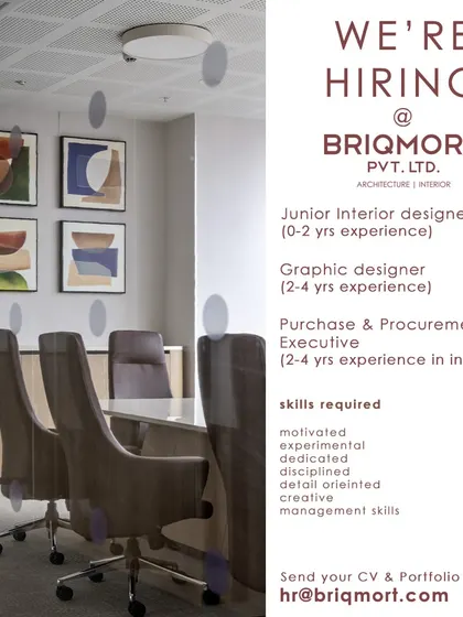 Briqmort Pvt. Ltd. in Ahmedabad is hiring a Junior Interior Designer, Graphic Designer, and a Purchase & Procurement Executive.