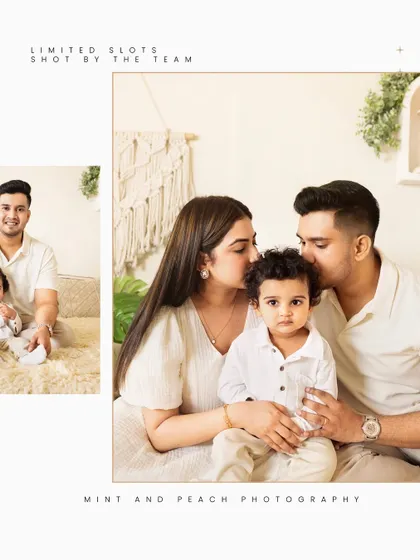 A tender moment from a mini session, with parents kissing their son's head. These sessions are perfect for capturing beautiful family portraits without a full-day commitment.