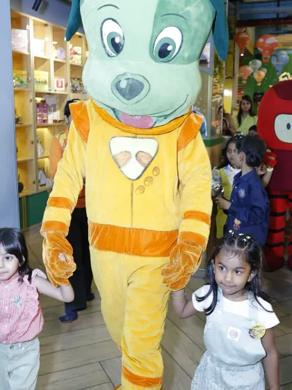Tinga Dojo and Boxy greet young guests and lead them on an adventure. Our mascots are friendly, engaging, and love to make new friends.
