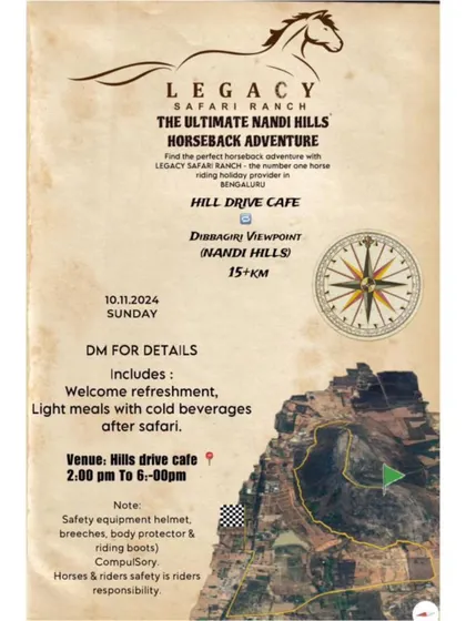 Our official announcement for the ultimate Nandi Hills Horseback Adventure. This poster details the route, timings, and what's included in our fun-filled safari.